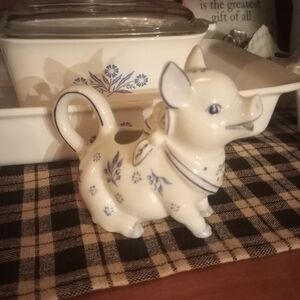 Country Friends Ceramic Pig with Blue Floral Design